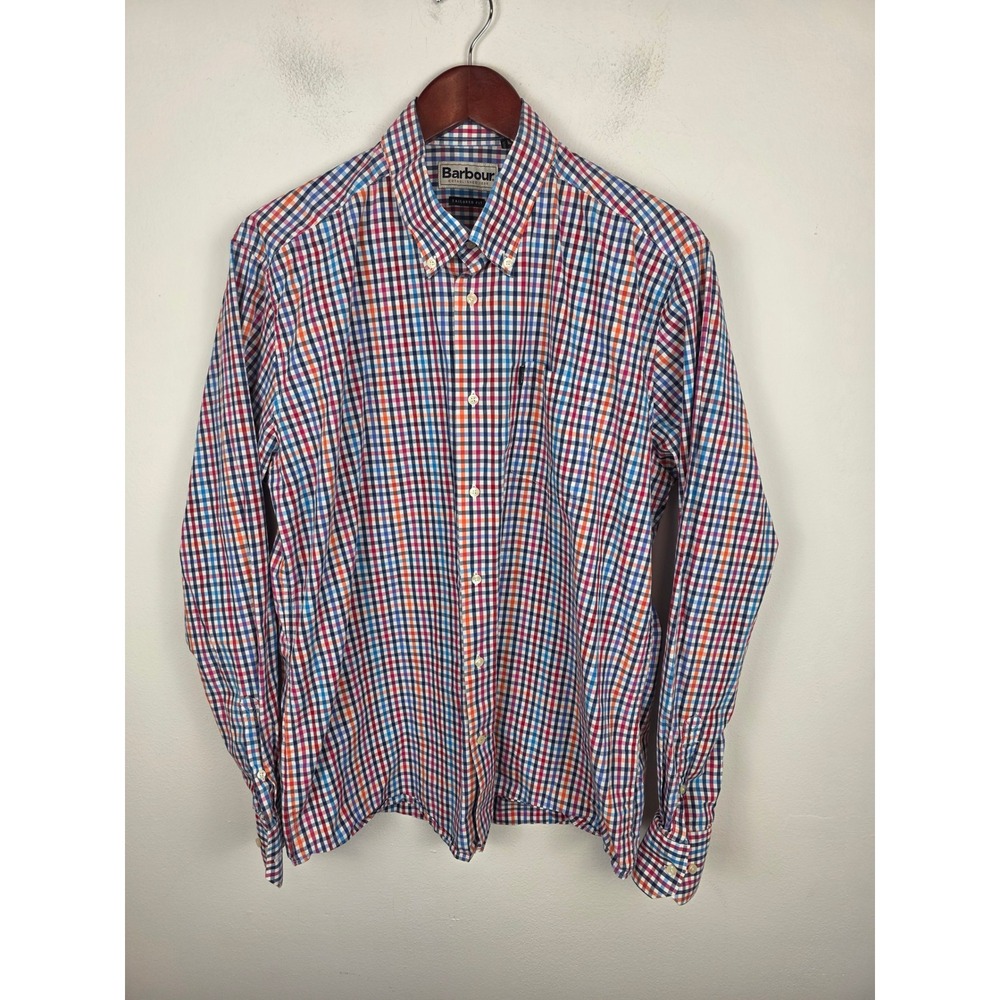 Barbour Terence Tailored Fit Multi Color Gingham Check Cotton Shirt Mens L XL